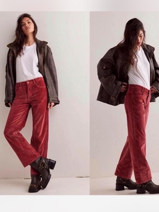 Free People Pants - Free People We The Free Risk Taker Corduroy Straight Leg Pants in Red Sz 27